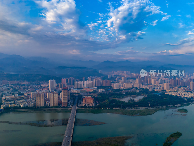 陕西宝鸡渭河两岸航拍图