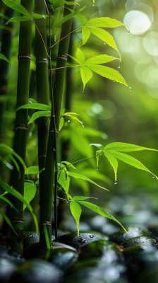 绿意竹林翠绿竹叶清新宁静自然背景