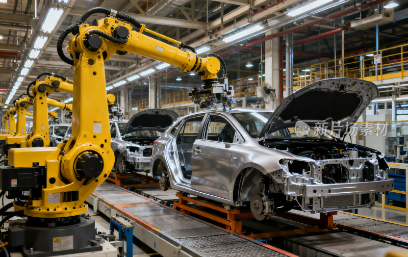 工厂内机器人进行汽车制造