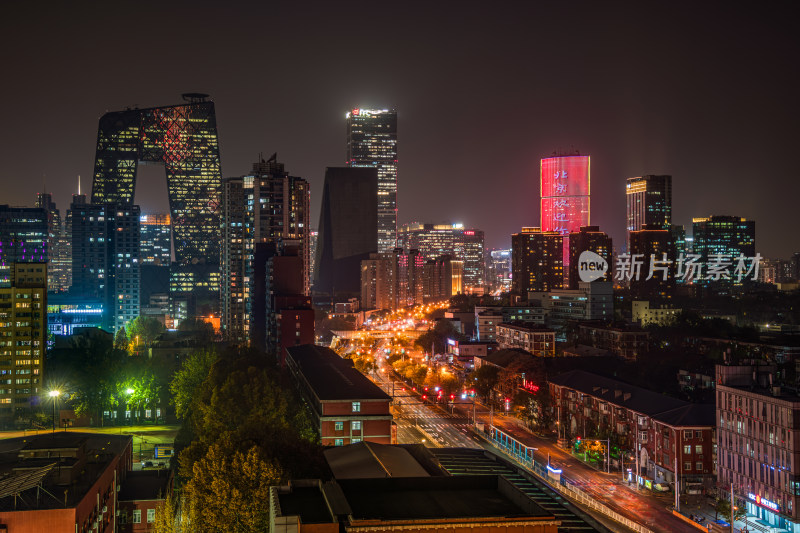 北京央视大楼夜幕下的城市夜景灯光璀璨