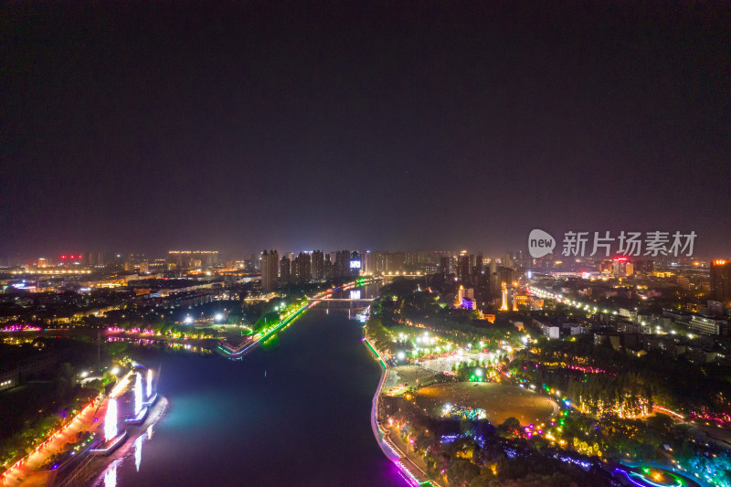 河南漯河城市夜景航拍图