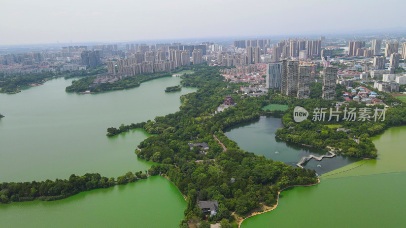 航拍湖北黄冈遗爱湖公园4A景区