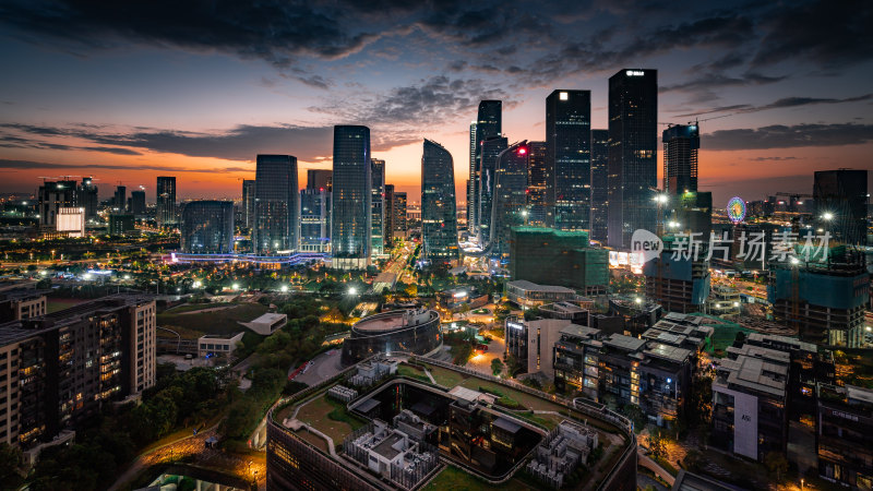 深圳前海cbd晚霞夜景