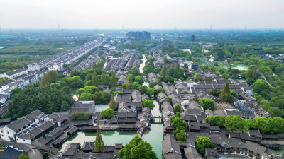 浙江乌镇江南水乡5A景区航拍图