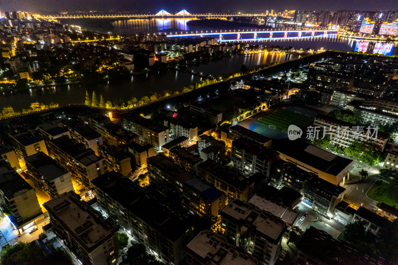 湖北襄阳城市夜景古城现代建筑航拍