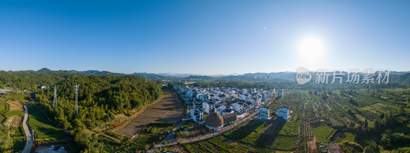 石门村乡村全景图，绿树环绕的村庄风光