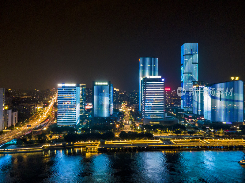 福建福州闽江两岸夜景灯光航拍摄影图