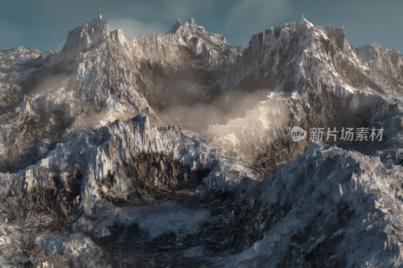雾气弥漫的山峰 3D渲染
