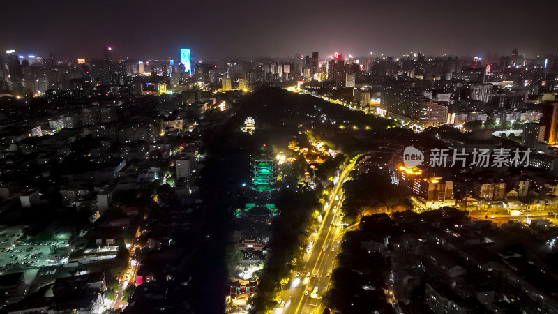 湖北武汉黄鹤楼夜景灯光秀航拍图