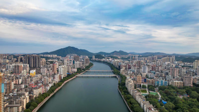 广东韶关城市风光两岸建筑航拍