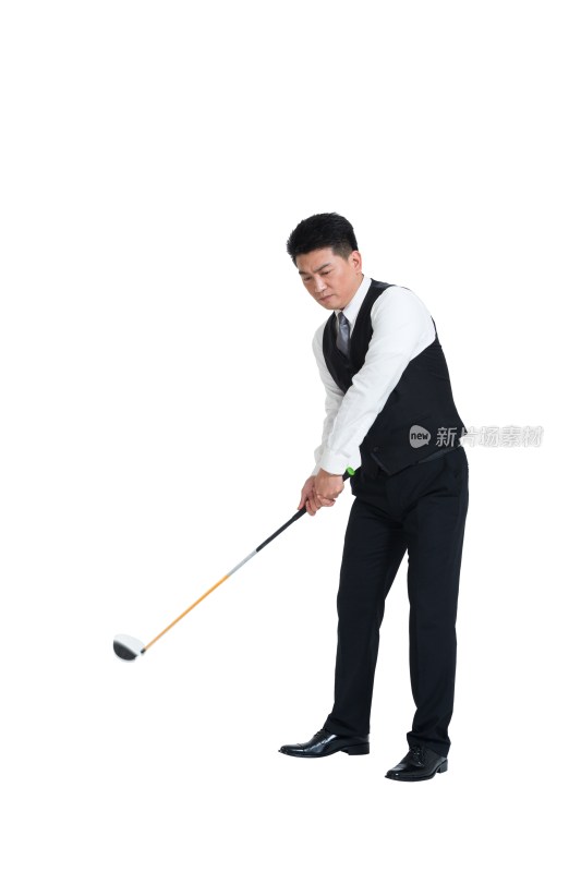棚拍中年商务男士打高尔夫