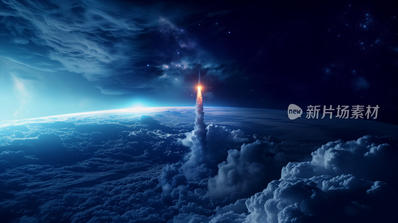 一枚火箭在夜空中划破云层的壮观发射场景