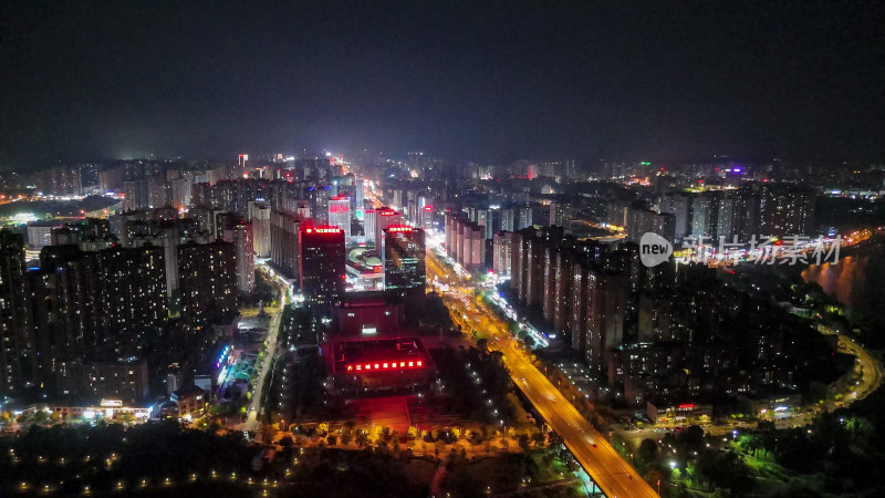 四川内江城市夜景灯光航拍图