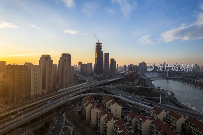 天津海河海津大桥复兴门地铁站城市交通风光