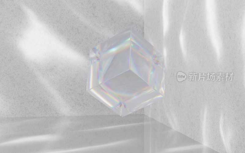 透明玻璃块与光影背景3D渲染