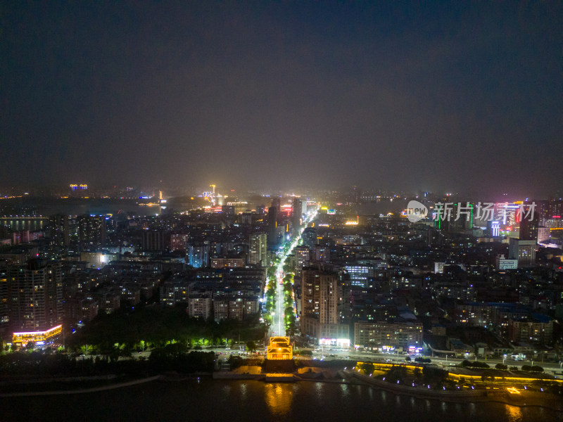 湖北鄂州城市夜景灯光交通航拍图