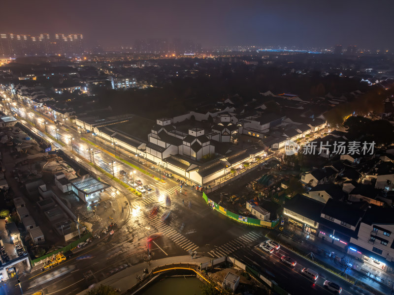 江苏苏州博物馆姑苏城中式建筑美学夜景航拍