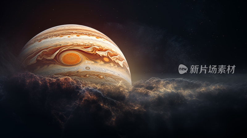 壮丽的木星和它周围的星云环境