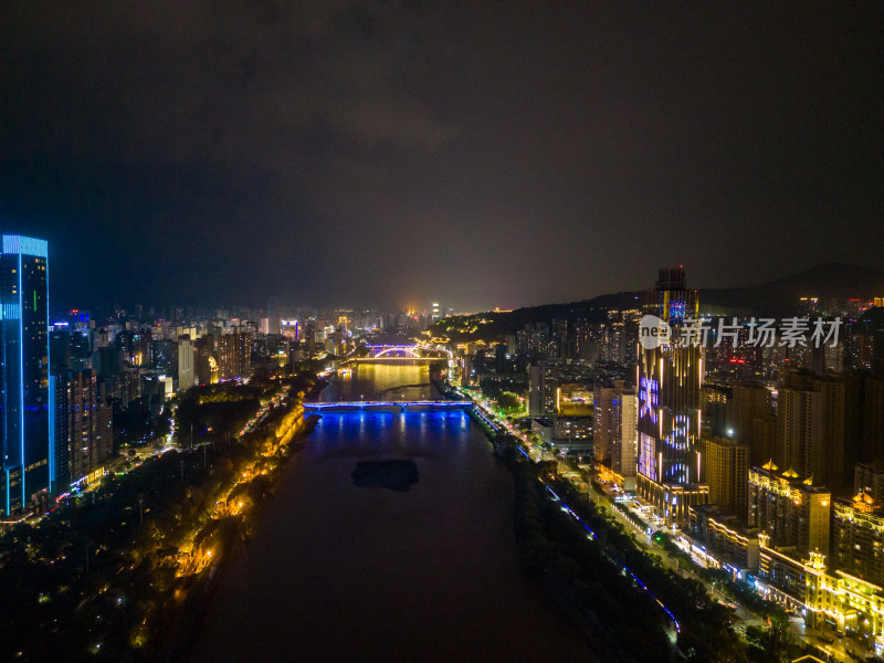 兰州夜景黄河两岸航拍图