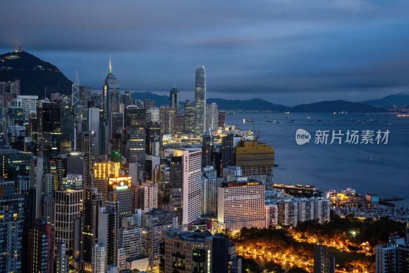 香港维多利亚港CBD中环夜景日出繁华都市