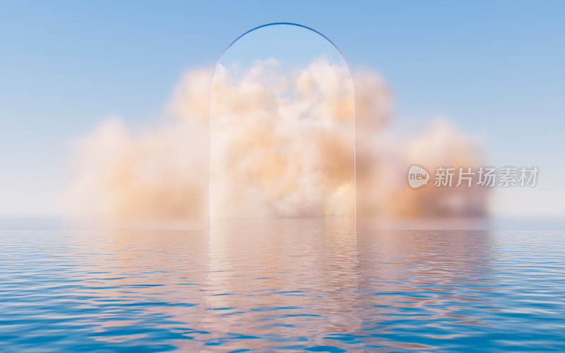水面上的云朵3D渲染