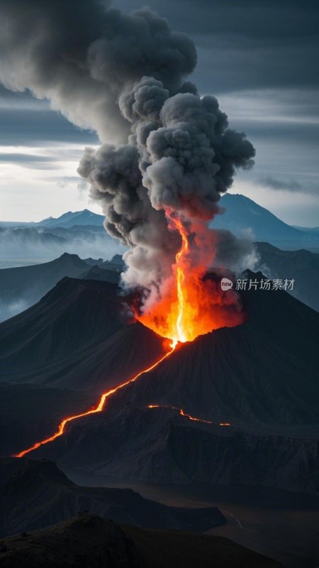 火山喷发熔岩流淌景象