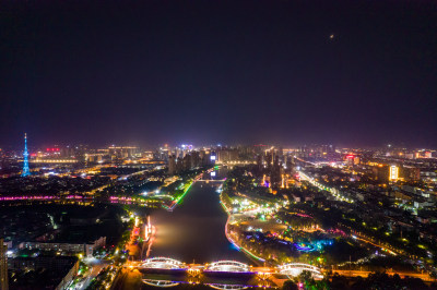 河南漯河城市夜景航拍图