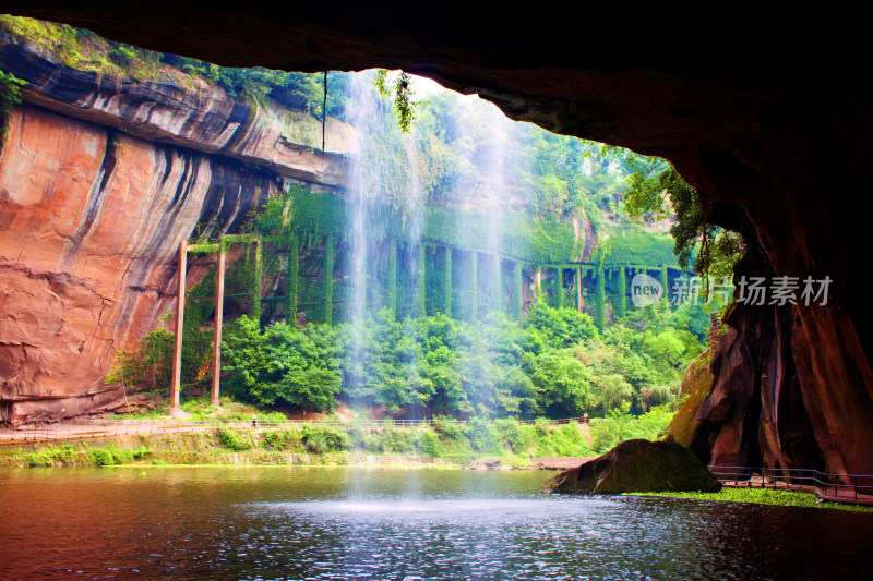 瀑布湖泊溪流风景背景