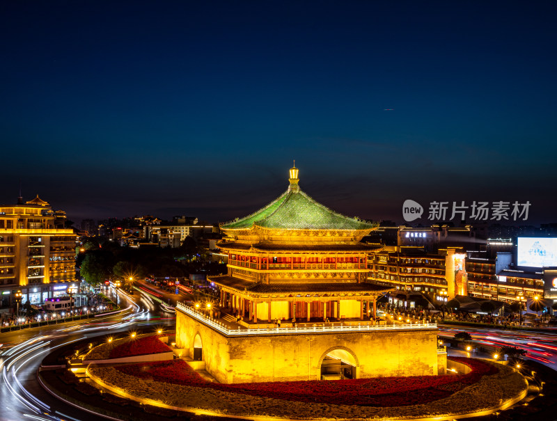 陕西西安钟楼黄昏晚霞夜景