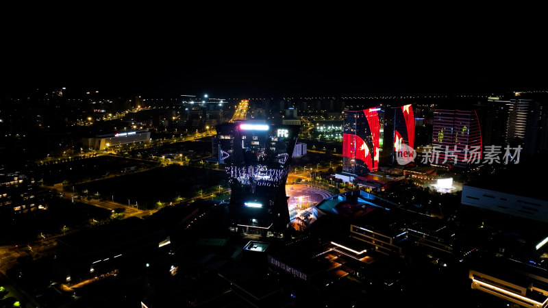 福州东湖数字小镇夜景航拍城市夜晚风光照片