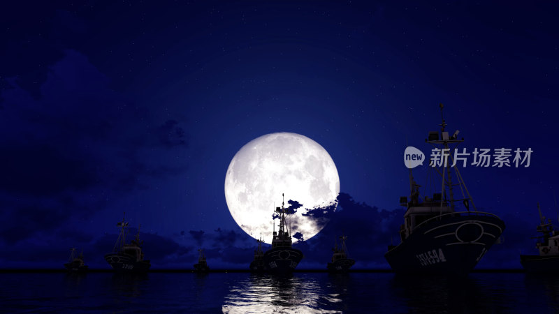 月亮 深夜航行的船只