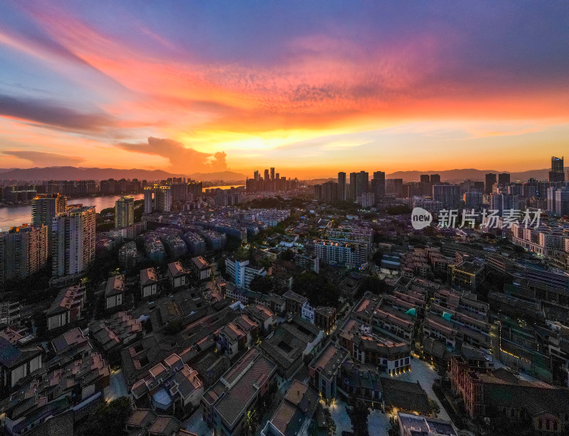 夕阳福州城市风光