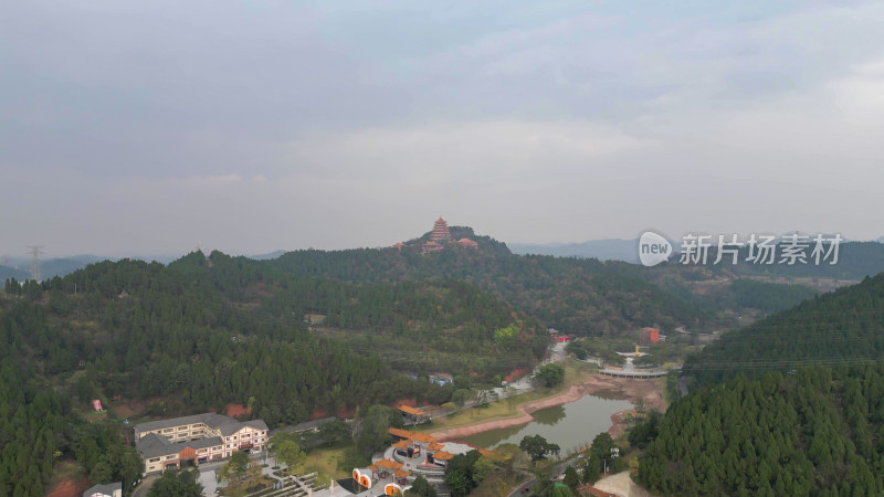 航拍四川遂宁观音故里灵泉寺