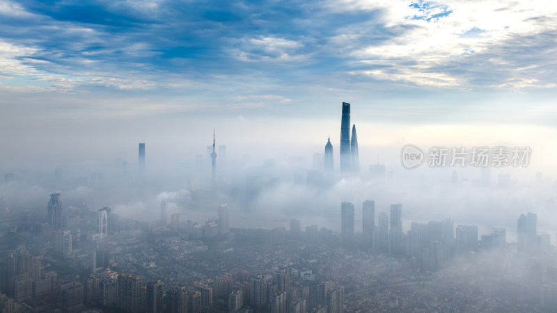 上海云雾 陆家嘴 穿越云层 城市穿云