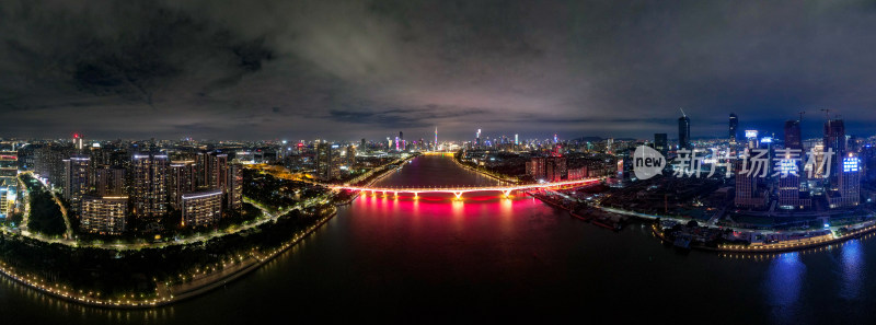 广东广州城市夜景灯光航拍全景图