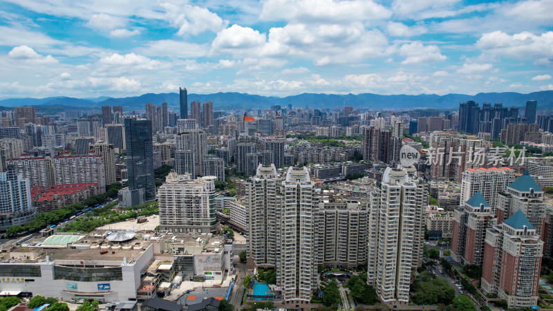 福建福州城市风光蓝天白云高楼建筑航拍