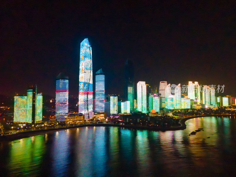 青岛第三海水浴场城市夜景灯光秀风光