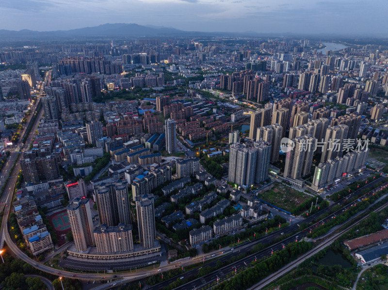 日落蓝调晚霞 航拍湖南衡阳开发区 城市风光