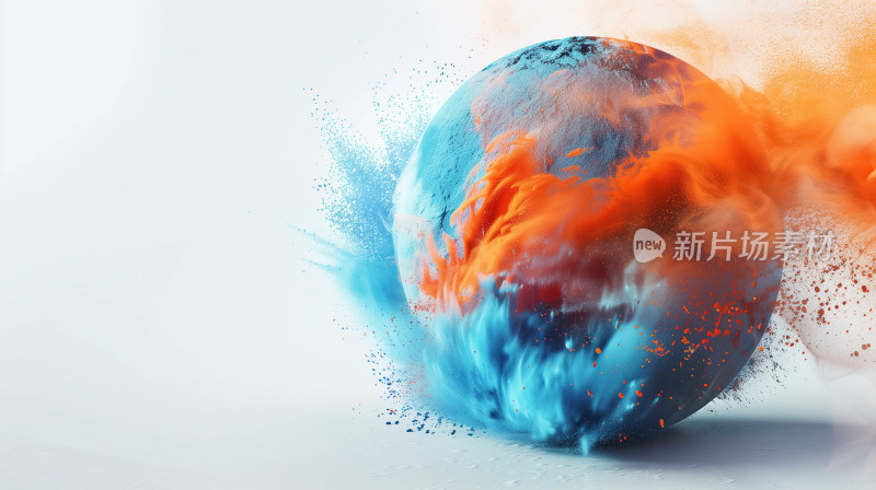 蓝橙色粉末喷涌的地球令人着迷的视觉艺术