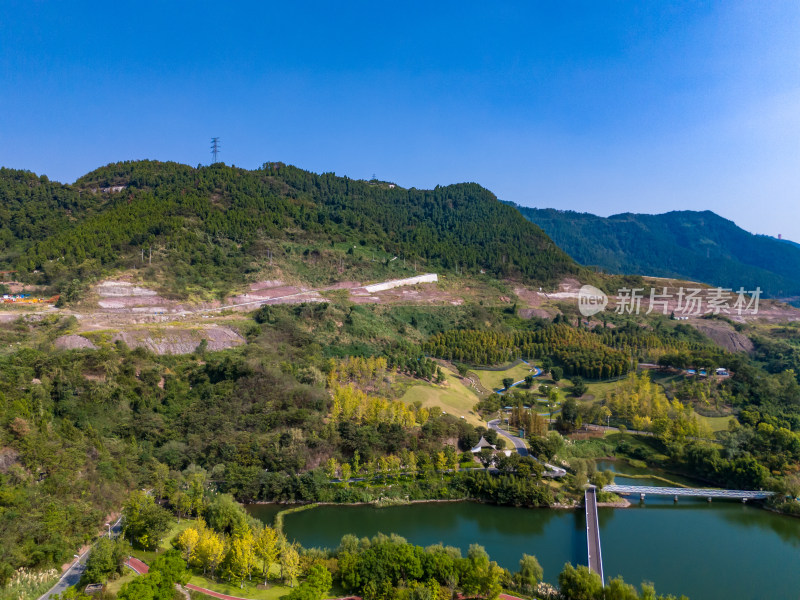 达州莲花湖湿地公园航拍图