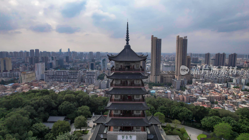 广东佛山魁星阁地标建筑航拍