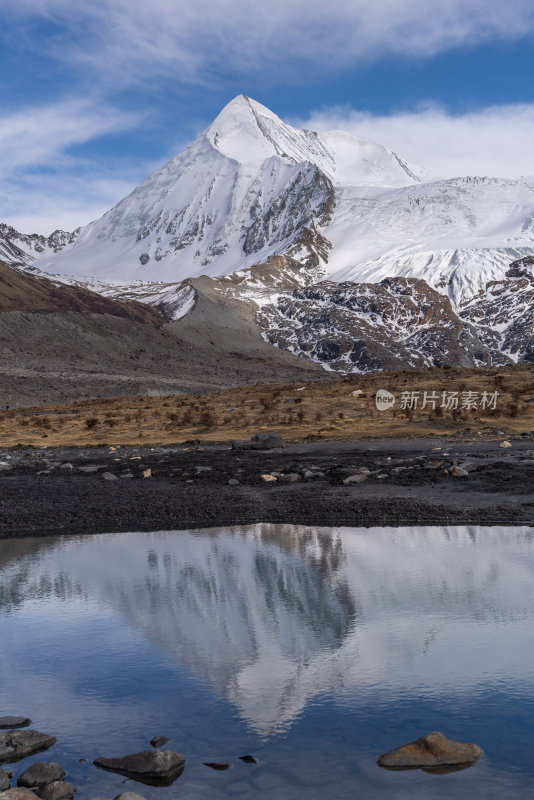 西藏那曲比如萨普神山圣山圣湖冰川壮丽景色