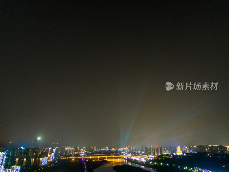 宝鸡渭河同盟大桥夜景航拍图