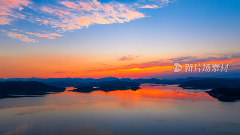 河南洛阳黄河落日自然风景航拍