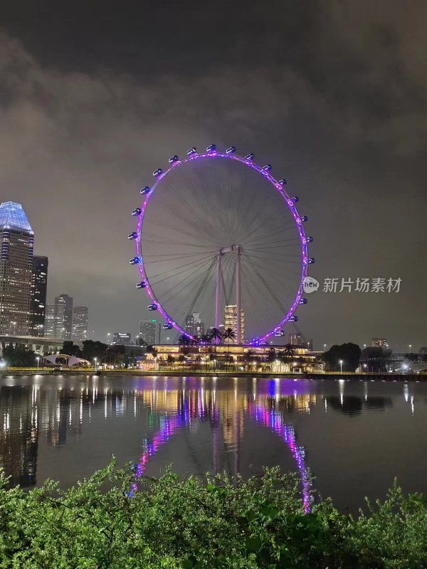 夜晚城市中璀璨的摩天轮景观