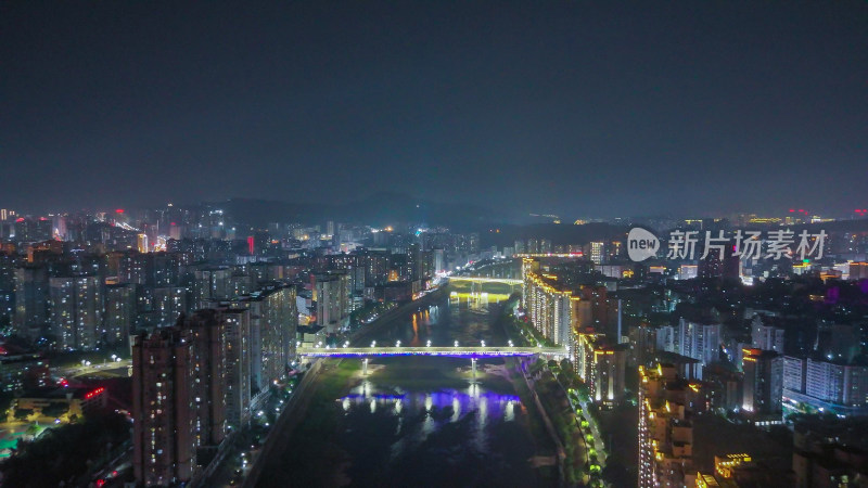 四川达州野茅溪大桥夜景航拍