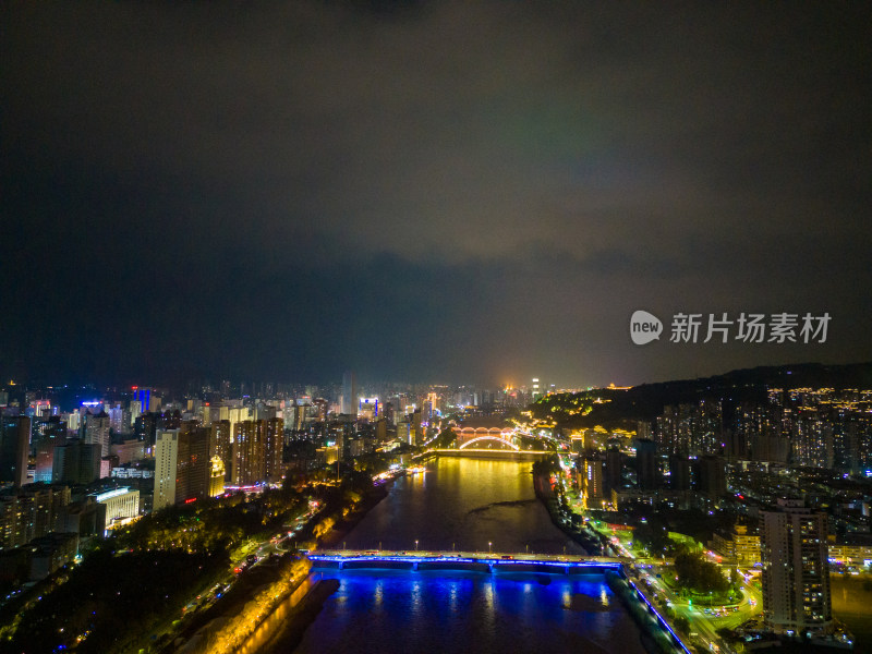 甘肃兰州城市夜景航拍图