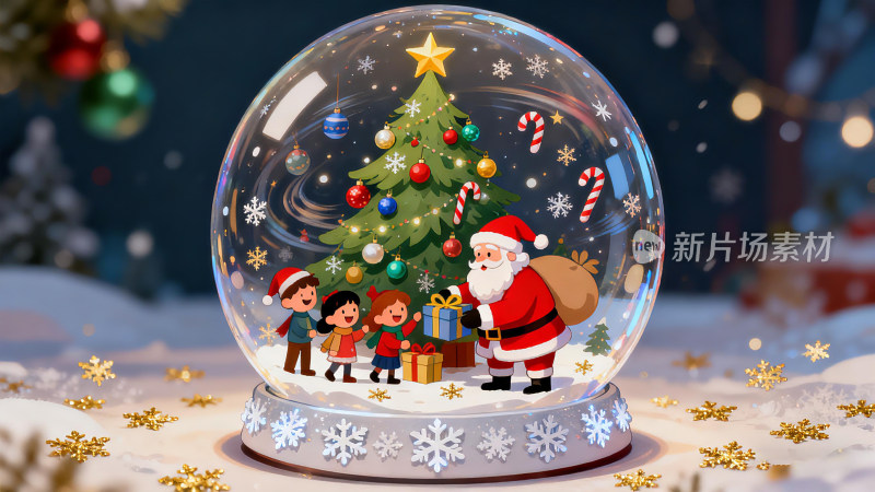 圣诞主题水晶球里的圣诞老人送礼