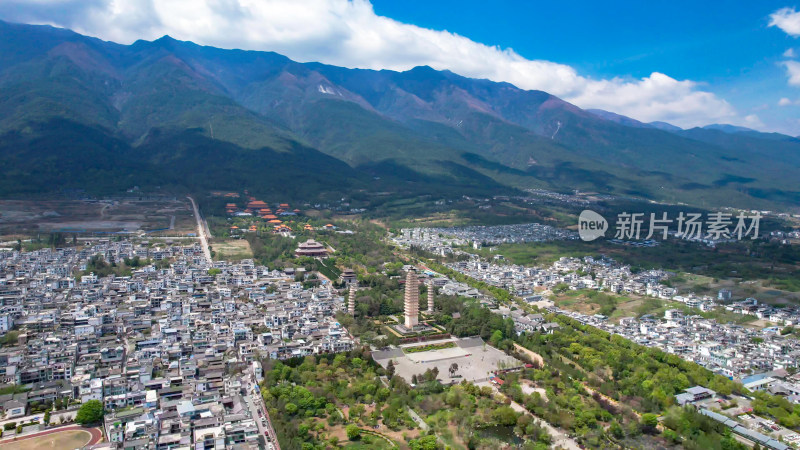 航拍云南大理崇圣寺三塔文化旅游区