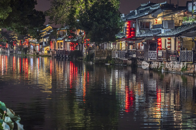 浙江嘉兴西塘古镇江南水乡夜景